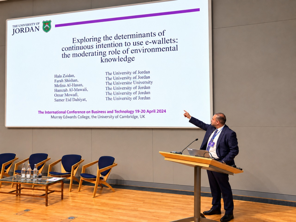 Prof. Dr. Hamzah Al-Mawali presenting research at the University of Cambridge